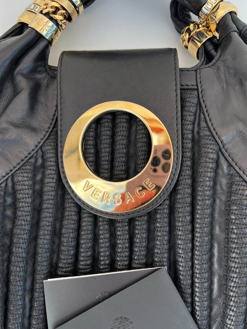 Gorgeous!! Authentic VERSACE Mainline Black Leather Hobo Bag - Picture 4 of 16